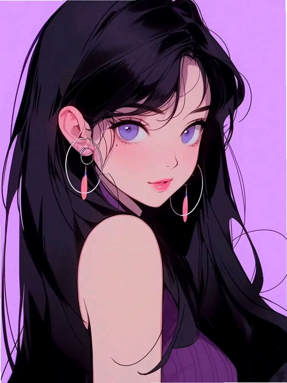 Ảnh anime nữ màu tím ngầu với phong cách mạnh mẽ và bí ẩn