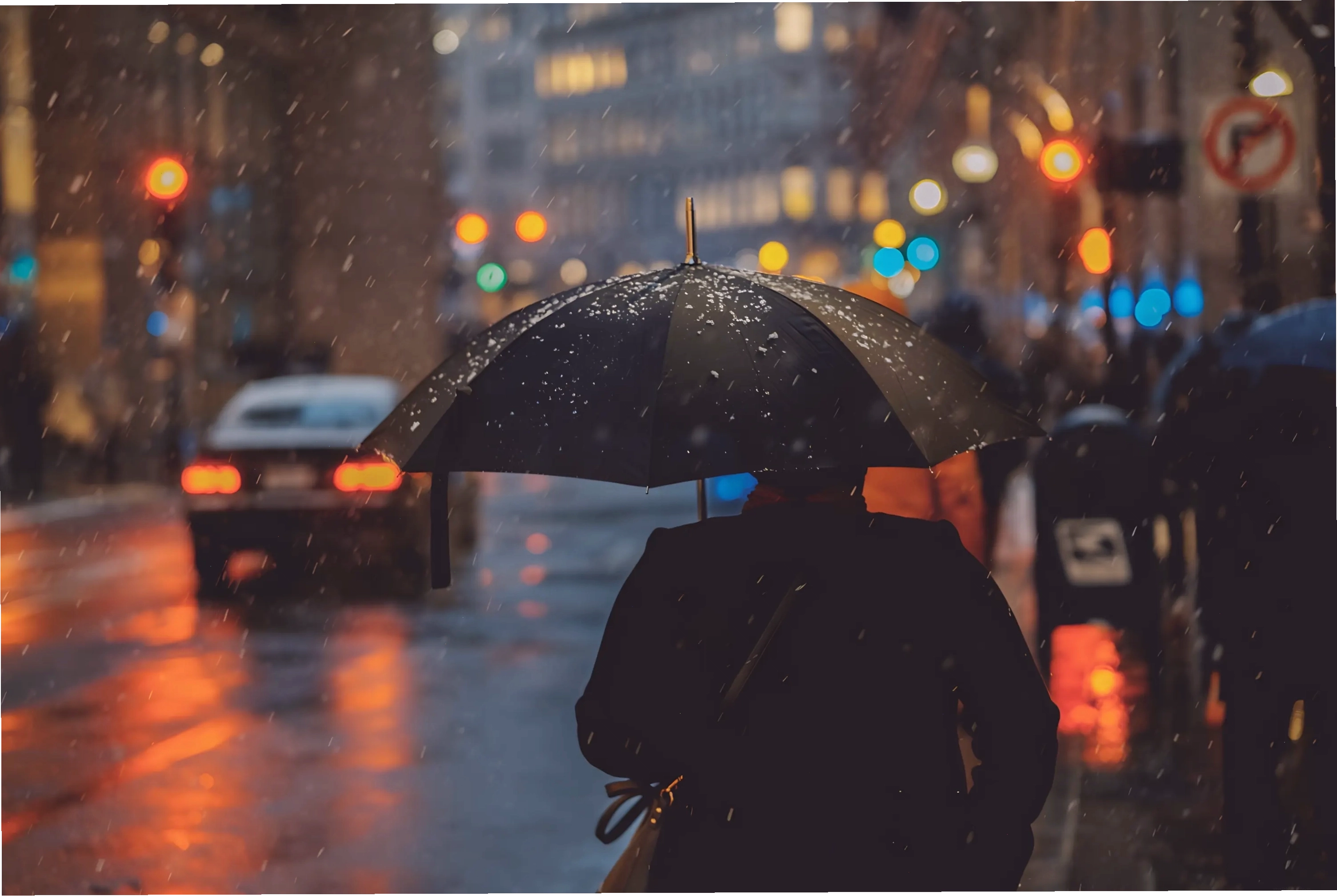 Ảnh cô gái khóc dưới mưa trên phố đô thị đêm