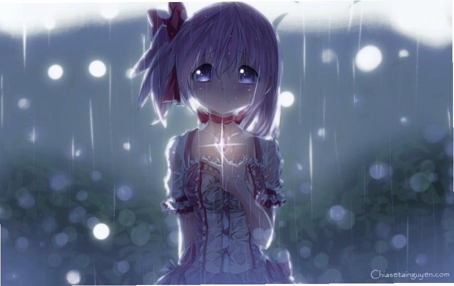 Anime cô gái khóc dưới mưa đêm buồn