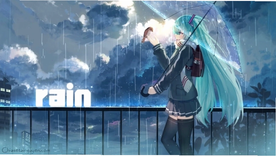 Anime cô gái khóc dưới mưa lãng mạn và buồn