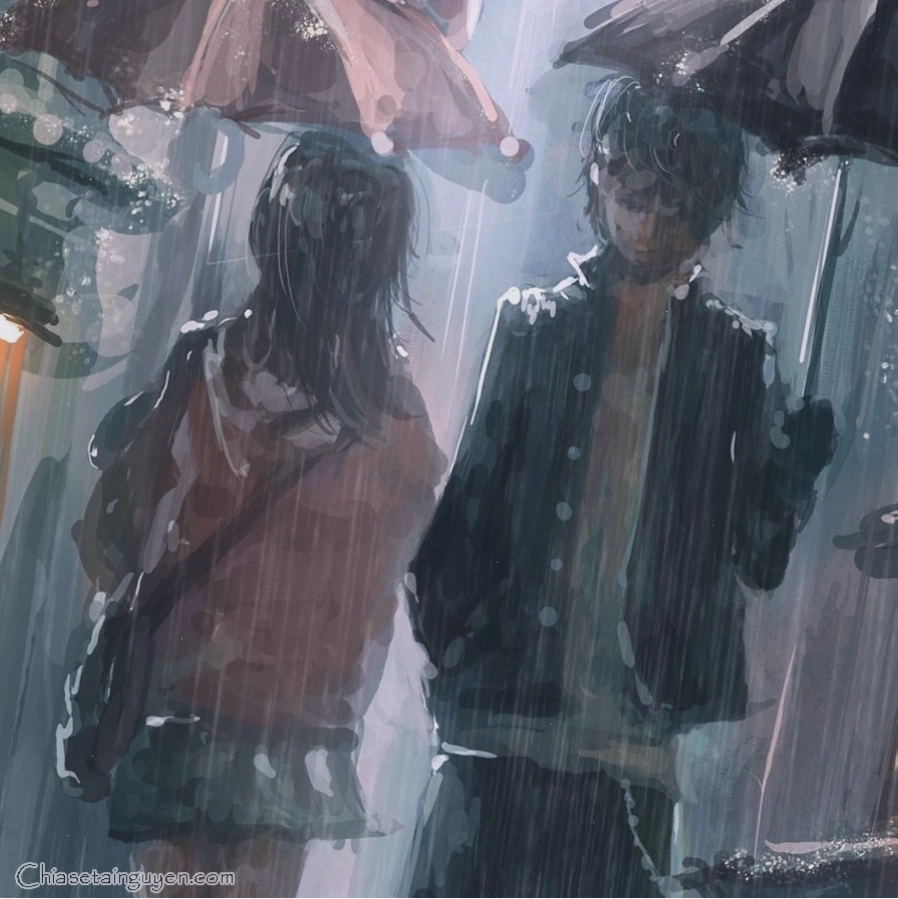 Anime cô gái khóc dưới mưa với bầu trời đêm