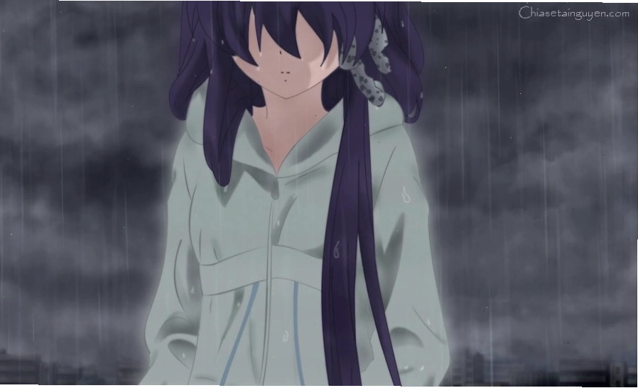 Anime cô gái ngồi một mình dưới mưa