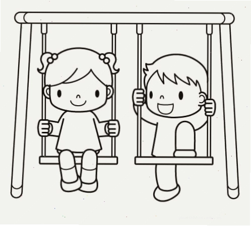 Bé trai và bé gái cùng chơi xích đu, một hình ảnh quen thuộc để vẽ bạn trai bạn gái