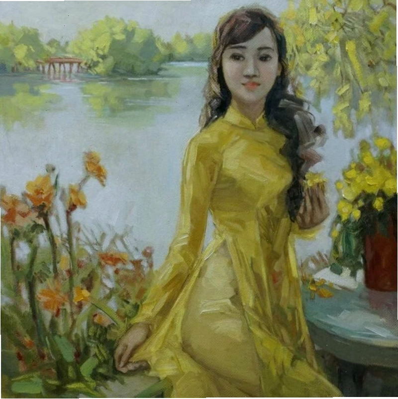 Cô gái áo dài truyền thống trong khung cảnh hoài niệm và hiện đại