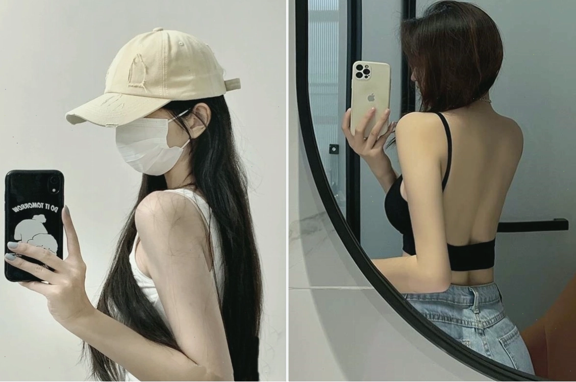 Cô gái chụp ảnh trước gương trong phòng tắm, khoe vẻ đẹp tinh khôi