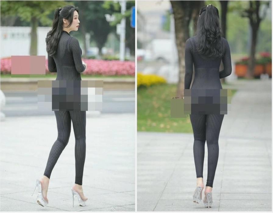 Cô gái diện váy lưới xuyên thấu ra phố