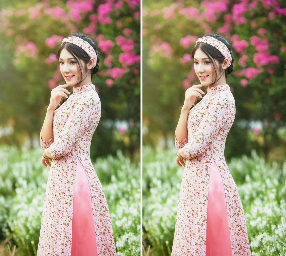 Cô gái e ấp trong tà áo dài màu pastel