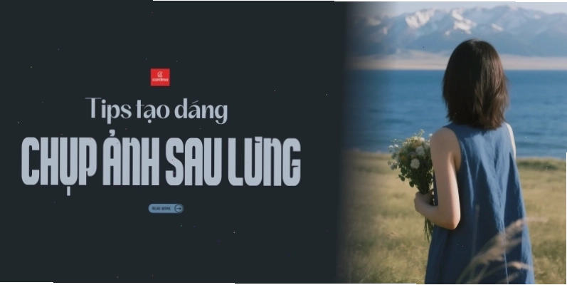 Cô gái tạo dáng đứng thẳng với phong cảnh thiên nhiên hùng vĩ