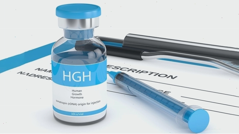 Hình ảnh minh họa ống tiêm hormone tăng trưởng và vial thuốc