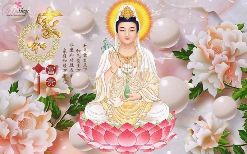 Hình ảnh Phật Quan Thế Âm Bồ Tát đẹp với hoa sen