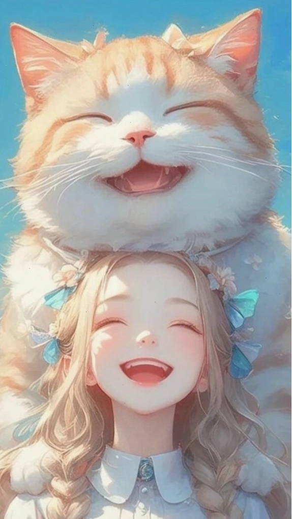 Hình nền cô gái đội mèo cam cười tươi
