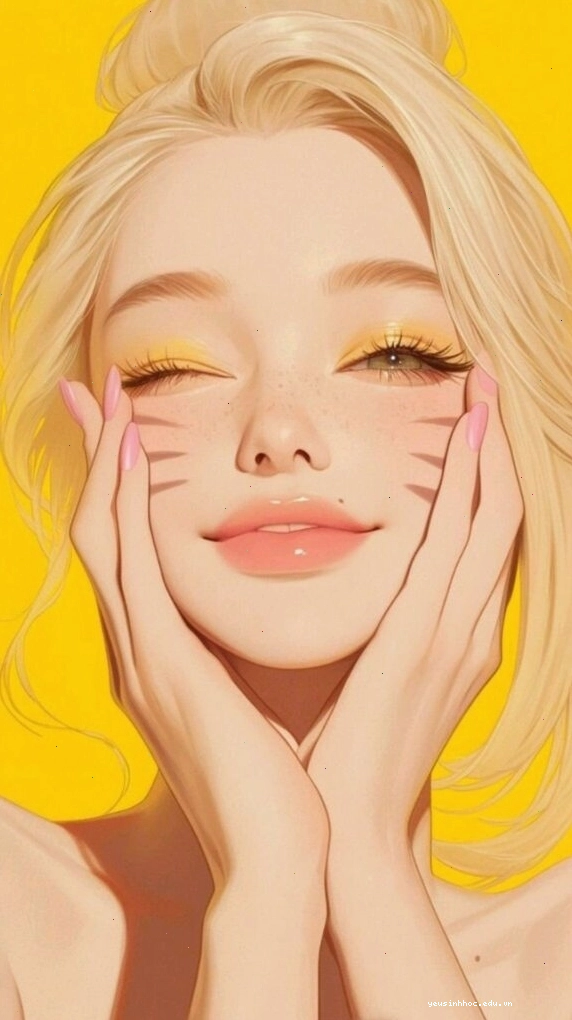 Hình nền cô gái tóc vàng cười rạng rỡ