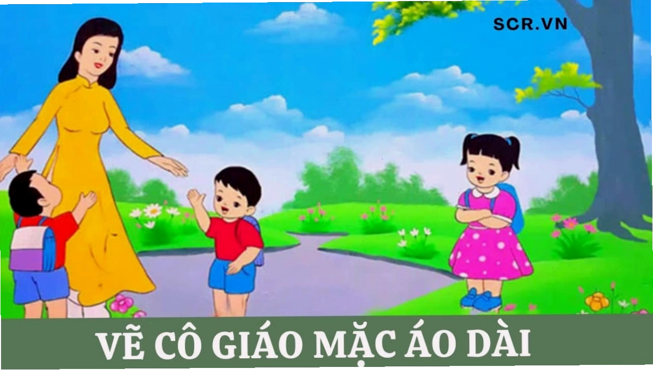 Hình vẽ cô giáo mặc áo dài đơn giản, dễ thương
