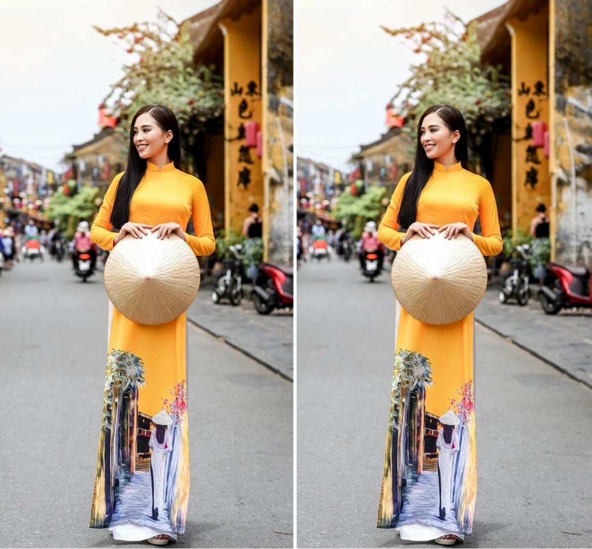 Tà áo dài màu hồng pastel dịu dàng, nữ tính