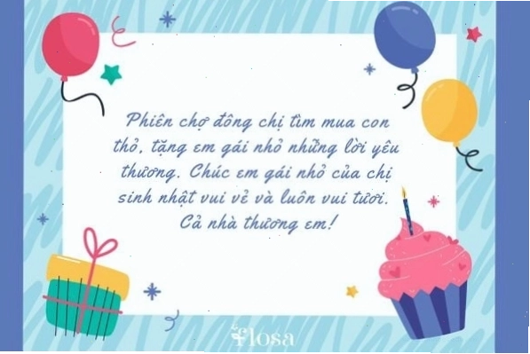 Thiệp chúc mừng sinh nhật em gái đáng yêu với họa tiết ngộ nghĩnh