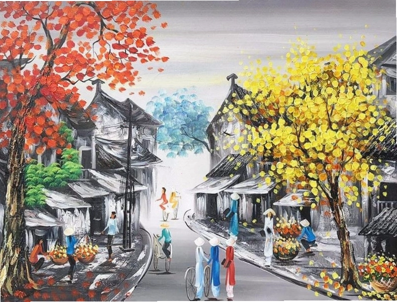 Thiếu nữ áo dài dạo bước trong không gian phố cổ
