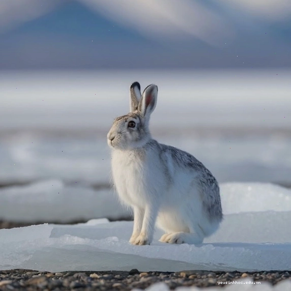 Thỏ lãnh nguyên hoặc thỏ Alaska trên băng, một loài động vật gặm nhấm lớn