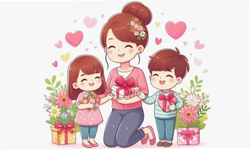 Tranh vẽ mẹ và bé dễ thương