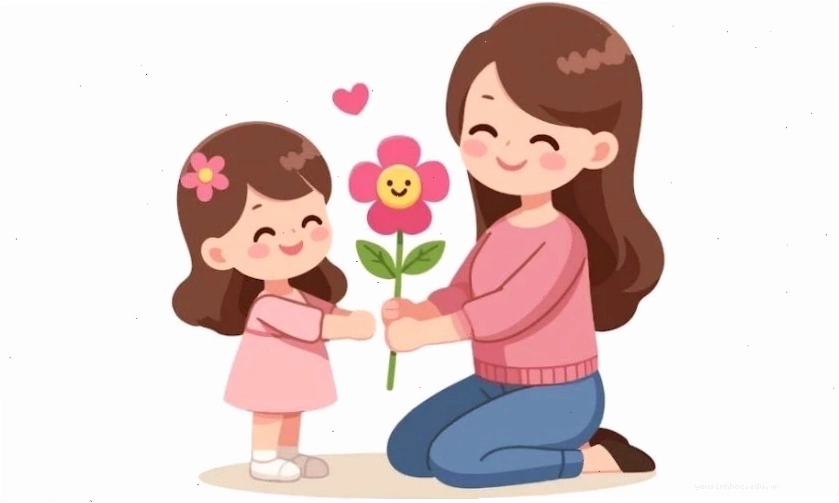 Tranh vẽ mẹ và bé gái thể hiện sự hồn nhiên, trong sáng