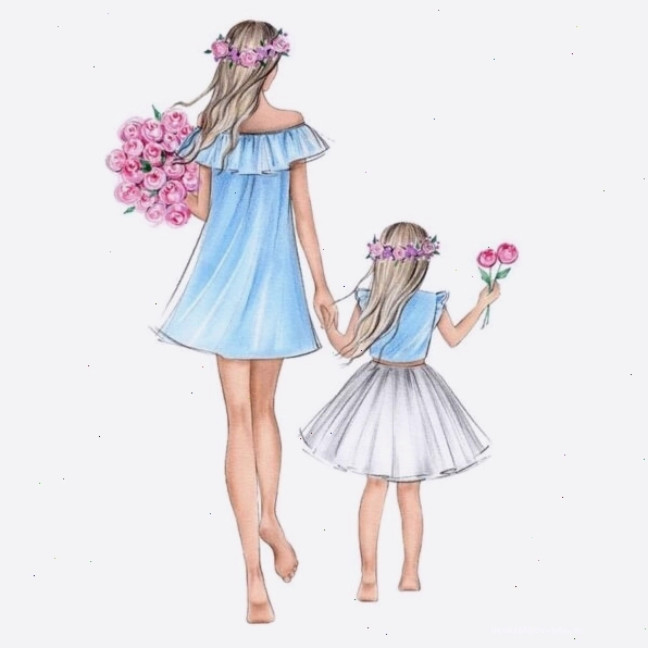 Tranh vẽ mẹ và con gái đơn giản, bộ đôi dễ thương