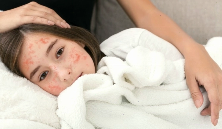Trẻ nhỏ với các nốt ban đỏ đặc trưng của bệnh sởi