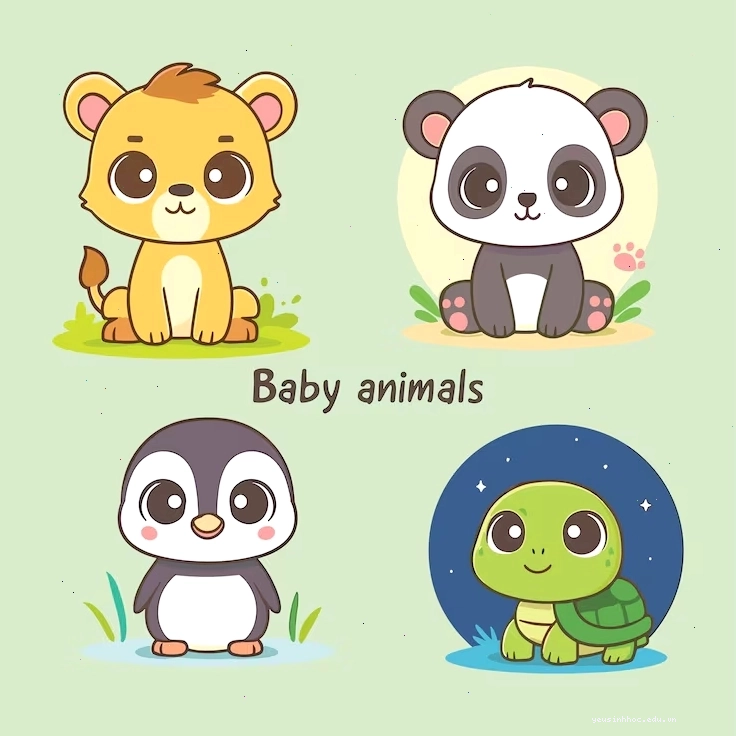 Vector bộ hoạt hình động vật con dễ thương, nhân vật động vật hoang dã đáng yêu theo phong cách anime