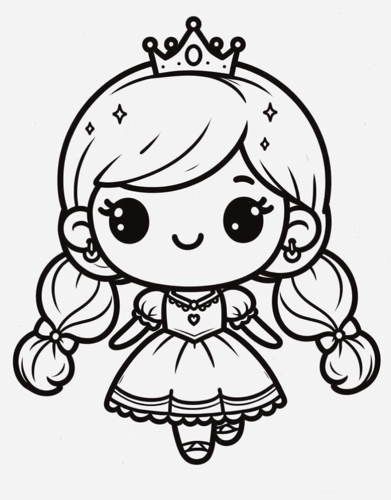 Công chúa chibi dễ thương với biểu cảm mỉm cười thân thiện